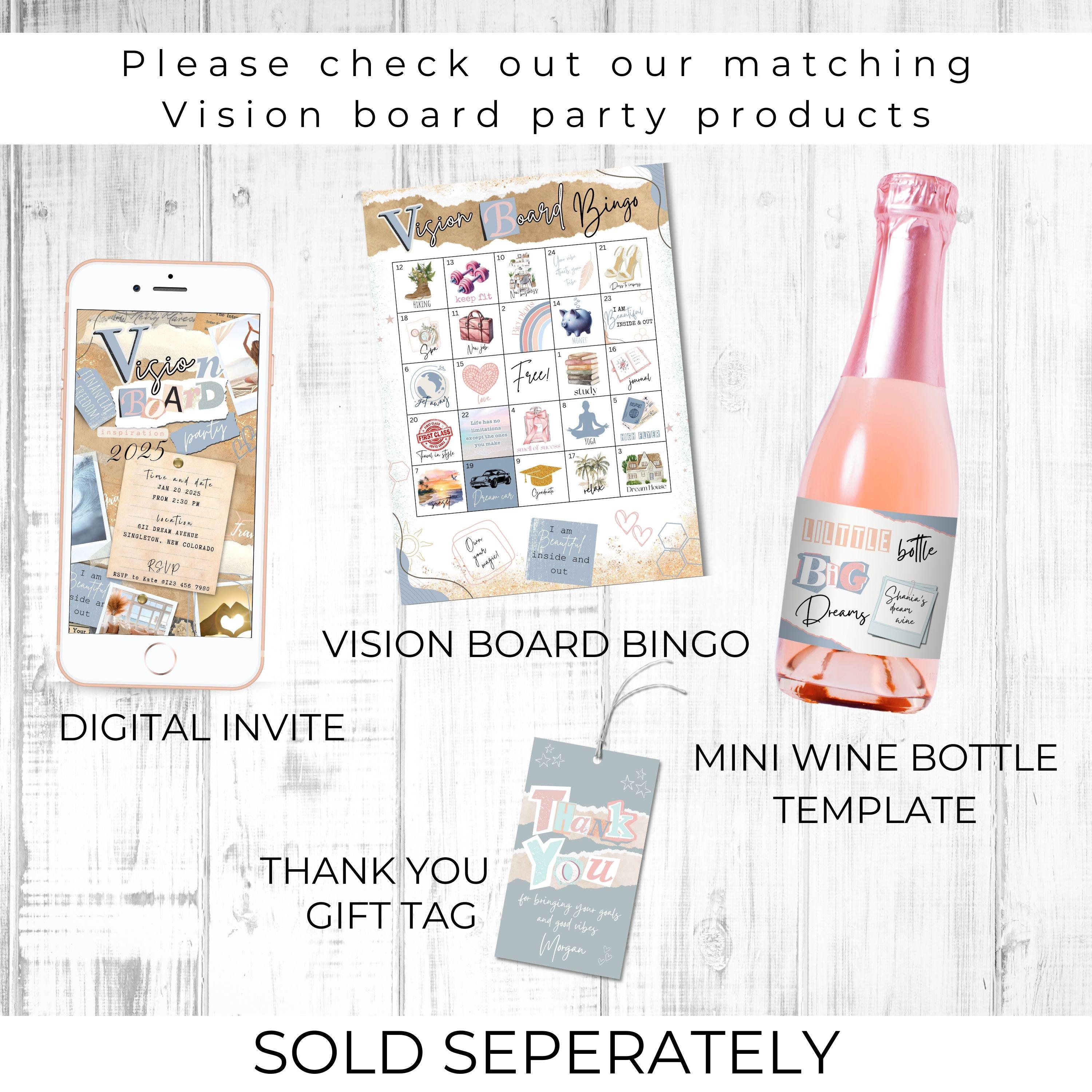 Vision Store Labels Vision Board Party Water Bottle Labels: Editable Canva Templates ...