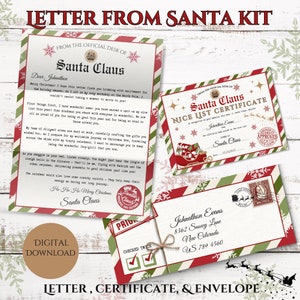 Descarga instantánea Carta editable de Santa, Certificado de lista agradable y sobre a juego, Plantilla imprimible Carta de Santa, Plantilla Canva
