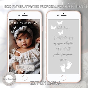 Proposta Will You Be My Godfather Evite digital para celular. Cartão de proposta do tio padrinho. Para Android e iPhone 14. Edite no Canva
