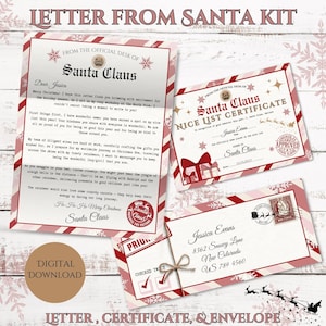 Carta de Papá Noel editable con descarga instantánea, certificado de lista de buenos deseos y sobre a juego, plantilla imprimible de carta de Papá Noel, plantilla de Canva