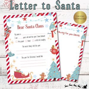 Druckbarer Brief an Santa | Kinder Weihnachtswunschliste | Lieber Weihnachtsmann Brief | Weihnachts Wunschliste Vorlage | Kinderbrief an den Weihnachtsmann | PDF-Download