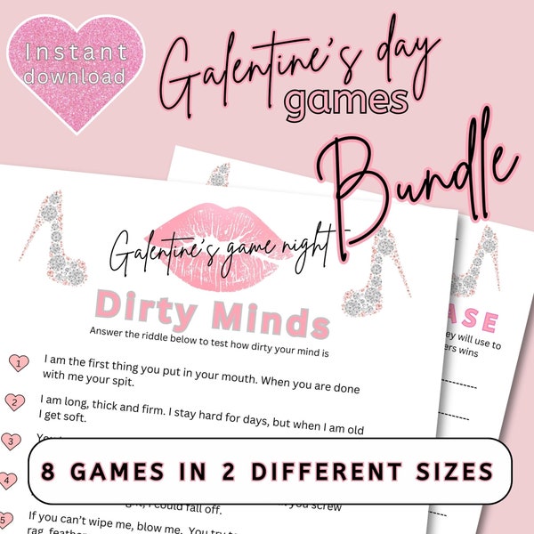 Galentine's Day Games Bundle, Printable Galentine's Day Games, Galentines Zoom Party Pack, Valentine's Day Activities,  8 games and 2 sizes.