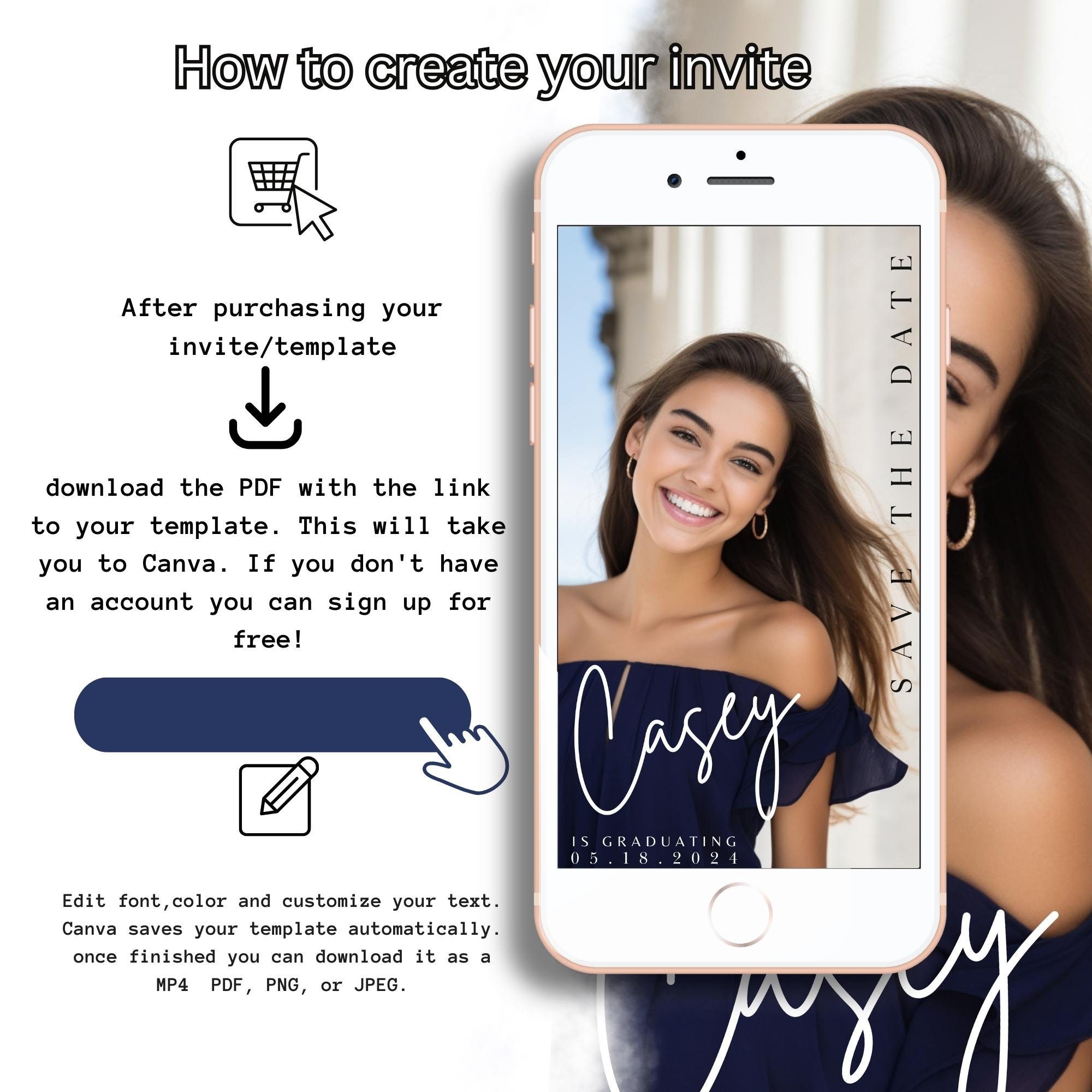 Save the Date Graduation Digital Animated Evite for Mobile Phone. Save
