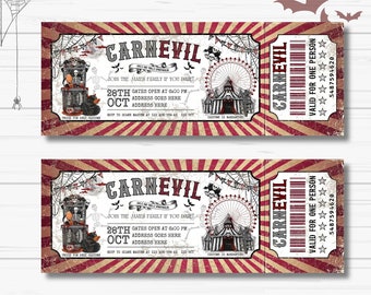 Halloween carnival circus ticket template invite, instant digital download, Editable printable or digital invite , Canva template