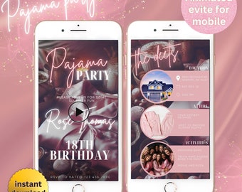 Editable Pajama Party Animated Invitation: Girls Night In (Digital Download)