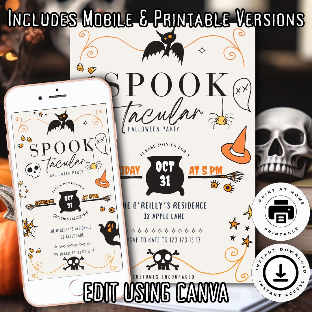 Spooky Halloween Party Invitation: Editable Evite, Mobile or Print ...