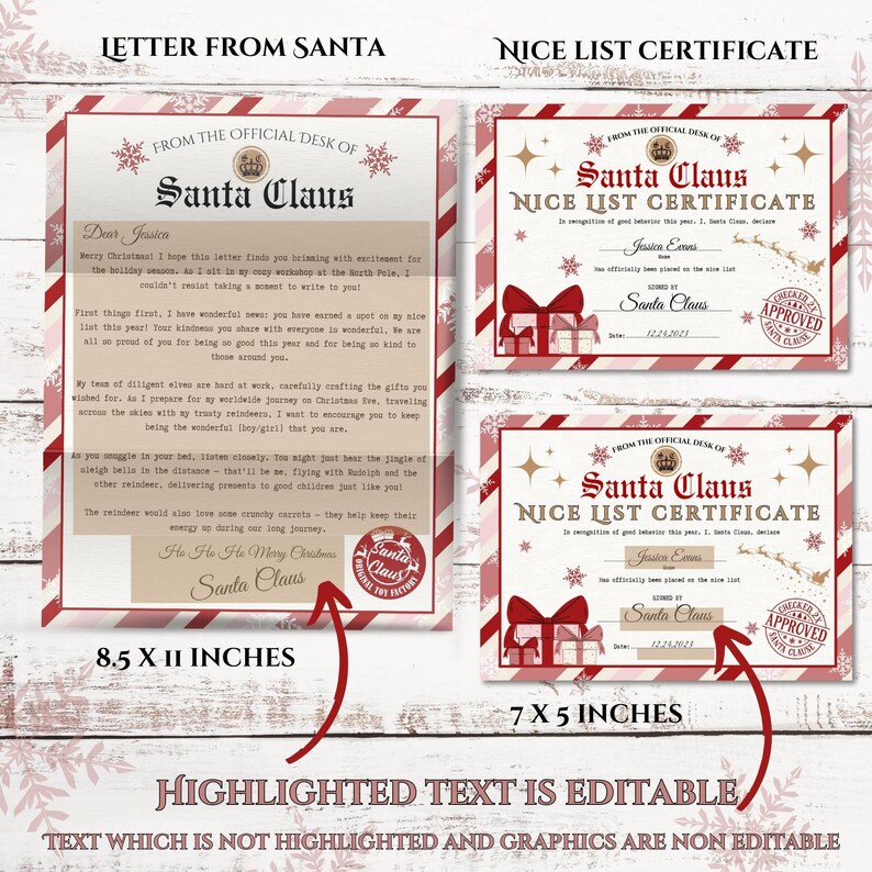 Instant Download Editable Letter From Santa, Nice List Certificate and ...