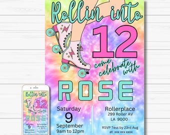 Tie Dye Roller Skating Party E-Invite: Retro Design (Digital Download)