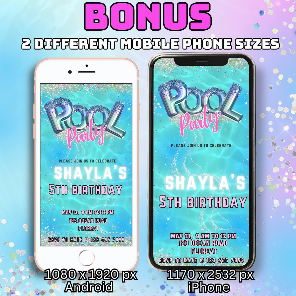 Editable Pool Party Invite Including BONUS Mobile Sizes and Thank You ...