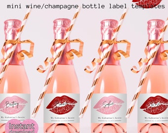 Editable Galentine's Day Mini Wine Bottle Labels (Digital Download)