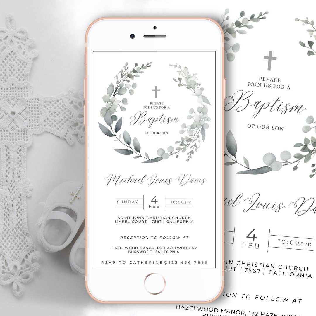 Evite Baptism Digital Invite, DIY Editable Invite, Boy Baptism Invite