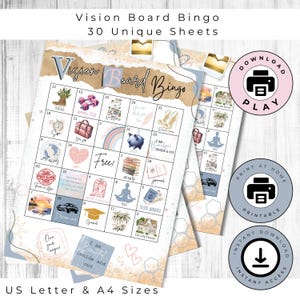 Juego de bingo con tablero de visión: actividad divertida para fiestas con 30 hojas únicas, descarga instantánea, tamaños Carta de EE. UU. y A4, PDF, bingo para la noche de mujeres