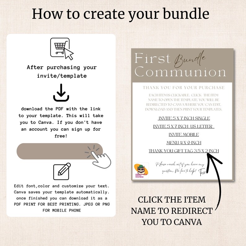 First Communion Invitation Bundle, Editable Canva Templates, 5x7 Invite ...