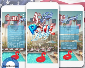 4th of July Pool Party Video Invitation: Editable Canva Evite (Digital Download)