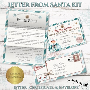 Plantilla de carta editable de Santa, Certificado de lista agradable y sobre a juego, Plantilla imprimible Carta de Santa, Plantilla Canva