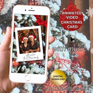 Modelo de cartão de Natal com foto animada editável para celular, modelo de cartão com foto, modelo de cartão com foto de Feliz Natal, edite no Canva.