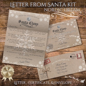Download instantâneo carta editável do Papai Noel, certificado de lista agradável e envelope correspondente, modelo para impressão Carta do Papai Noel, modelo Canva