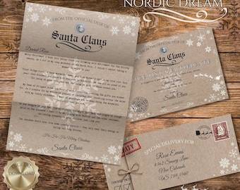 Kit de cartas editables para Papá Noel: Certificado de lista de buenos deseos y sobre (plantilla de Canva)