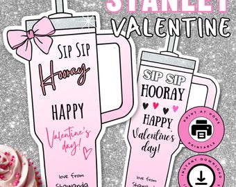 Stanley Cup Valentine Notes: Pink Bow Classroom Cards (Digital Download)