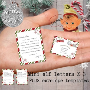 Mini cartas y sobre de elfo editables. carta de llegada de mini elfo imprimible y carta de despedida. Descarga instantánea de la plantilla de Canva imprimible DIY