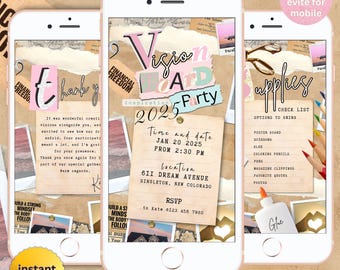 Editable Vision board party invitation, animated Evite 2025 Party, Manifestation Party, Vision board 2025 Party, Dream board, edit on Canva