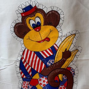 1970s Monkey Fabric Panel: Cut and Sew Calico Overalls