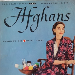 1952 RED HEART AFGHANS Coats & Clark&#39;s Book No. 289 beautiful retro illustrations!