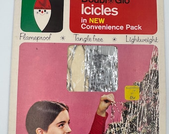 Vintage Doubl-Glo Icicles UNOPENED with Bonus Christmas Ornaments - 1970s Package