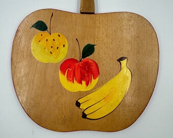 Vintage Apple Cutting Board with Knife: Painted Fruit Decor