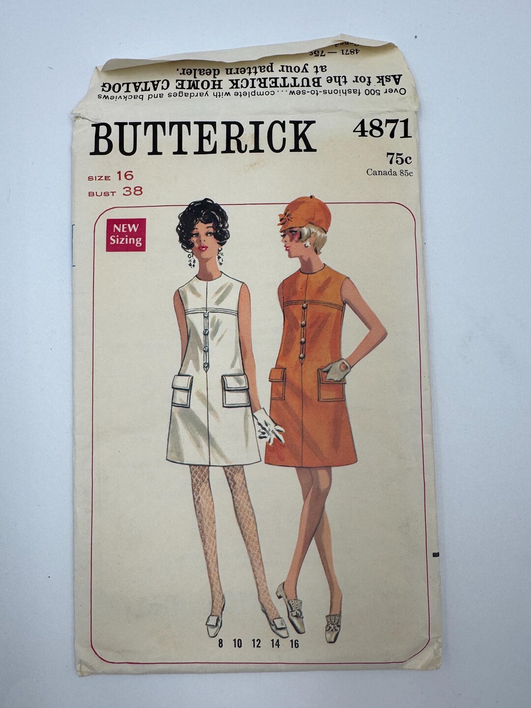 Vintage 1960s Butterick 4871 Sewing Pattern - Mod A-line Dress Size 16 ...