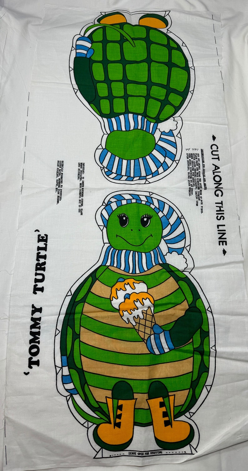 1970s TOMMY TURTLE Cut and Sew Fabric Panel Uncut Pillow Stuffed Animal ...