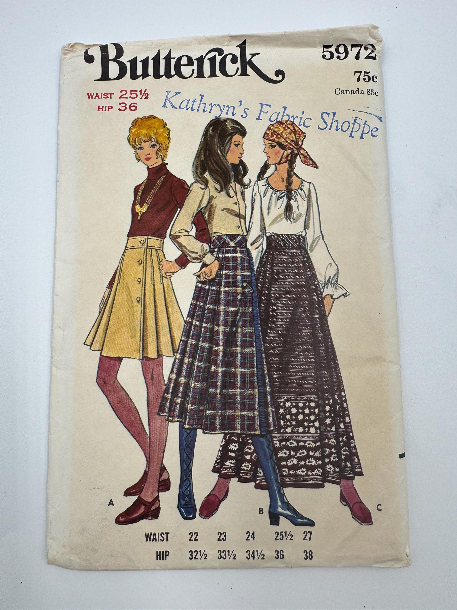 Vintage 1970s Butterick 5972 Sewing Pattern - Misses' Wrap Skirt Three ...