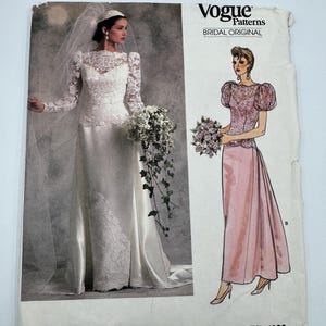 Vogue 1829 Bridal Original Wedding Dress Sewing Pattern Size 8 Lace Gown Uncut Factory Folded