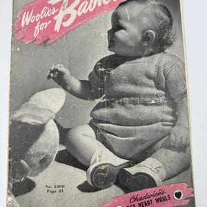 Woolies for Babies Vintage 1945 Knitting Crochet Pattern Book Chadwicks Red Heart Baby Wool No 224