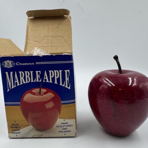 Vintage Chadwick-Miller Solid Marble Apple Paperweight, Hand Sculptured, Red Marble, Original Box, 1992