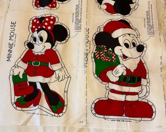Panel de tela vintage de Mickey y Minnie para Navidad - Ameritex Cut and Sew