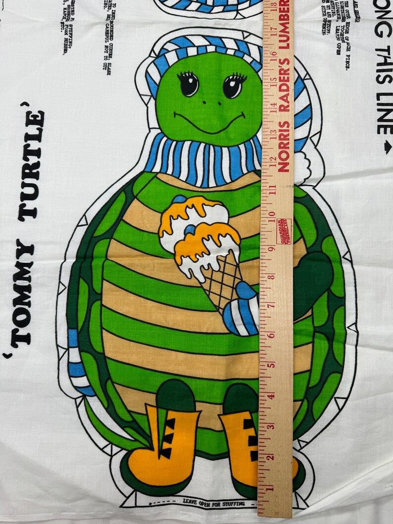 1970s TOMMY TURTLE Cut and Sew Fabric Panel Uncut Pillow Stuffed Animal ...