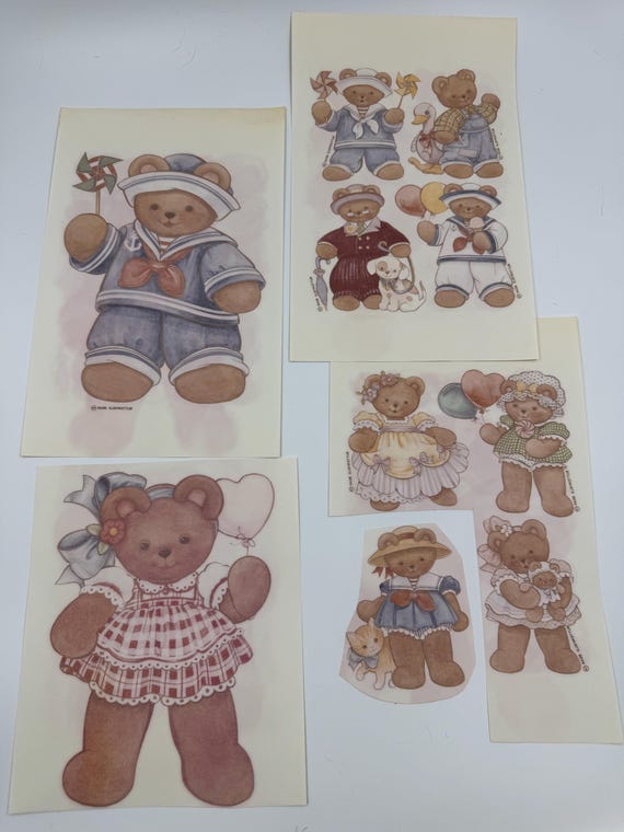 Vintage Butterfield Bears Iron-On Transfers – 1985 Cute Teddy Bear Appliques for DIY Crafts, Clothing & Quilting