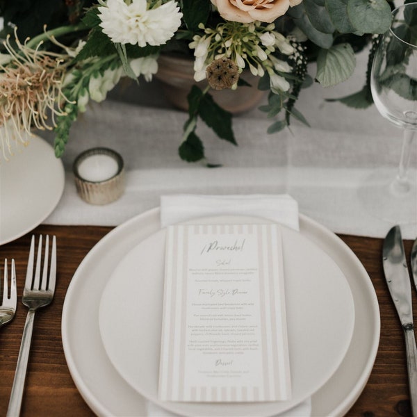 Beige Striped Wedding Menu