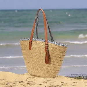Sac de paille en rotin tissé, grand fourre-tout de plage d’été pour le shopping et le style crossbody, mode écologique pour dames, sac de vacances