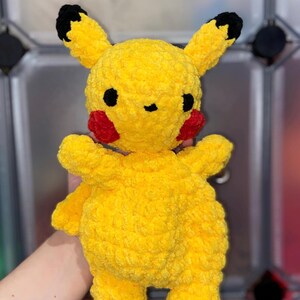 Pika The Electric Mouse Crochet Snuggler, Crochet Mouse Plushie, Handmade Poke Art, Crochet Pika Amigurumi Lovey, MADE TO ORDER