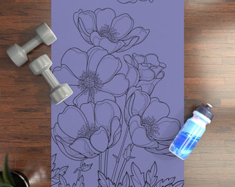 Purple Floral Minimalist Floral Rubber Yoga Pilates Exercise Stretch Mat