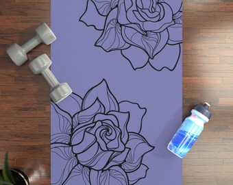 Purple Rosy Minimalist Floral Rubber Yoga Pilates Stretch Exercise Mat