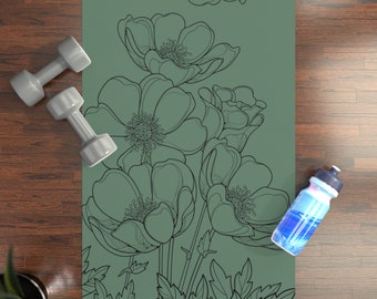 Floral Green Minimalist Rubber Yoga Pilates Exercise Workout Mat
