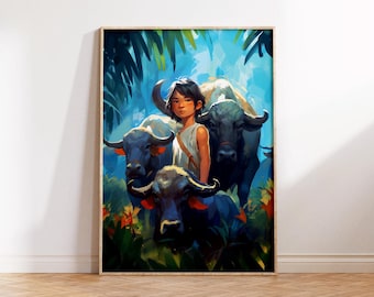 CARABAO HERDER | Philippines | Filipino Art Work | Bata | Jungle Poster | Print | Digital Art
