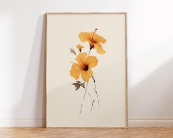 FLOR DE HIBISCO / Amarillo / Arte con estampado floral / Decoración del hogar / Arte de pared / Tropical