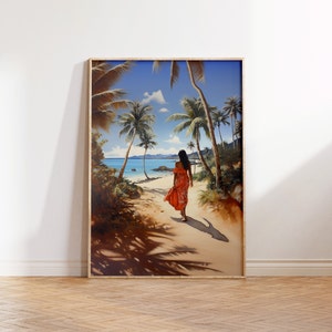 ISLAND BEACH GIRL / Arte de Hawái / Arte hawaiano / Arte de pared hawaiano / Arte isleño