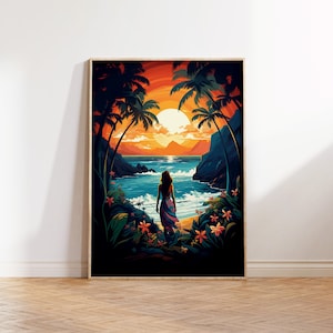 ISLAND GIRL à la BAIE - Papaye | Art d'Hawaï | Art hawaïen | Art mural hawaïen | Art insulaire