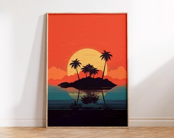 TROPICAL SUNSET | Vector Art | Island | Tropical Vibes | Home Decor | Wall Art | Poster | Vintage | Scenery