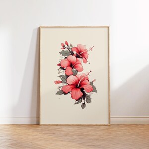 Hibiscus Flower - Linoleum Block Print - 9
